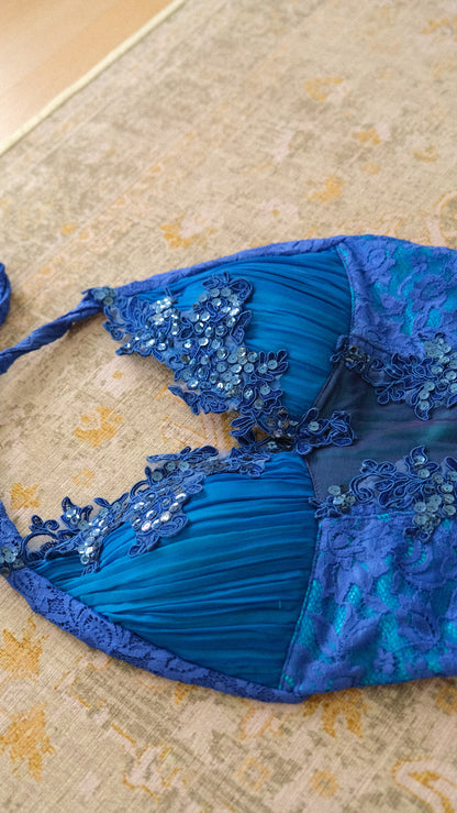 Vintage English designer royal blue bustier dress (XS/S-M)