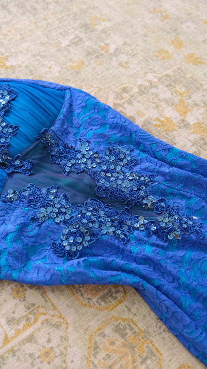 Vintage English designer royal blue bustier dress (XS/S-M)