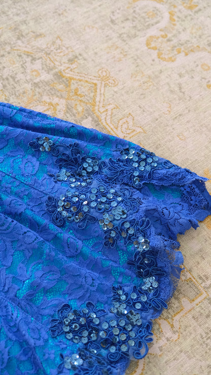 Vintage English designer royal blue bustier dress (XS/S-M)