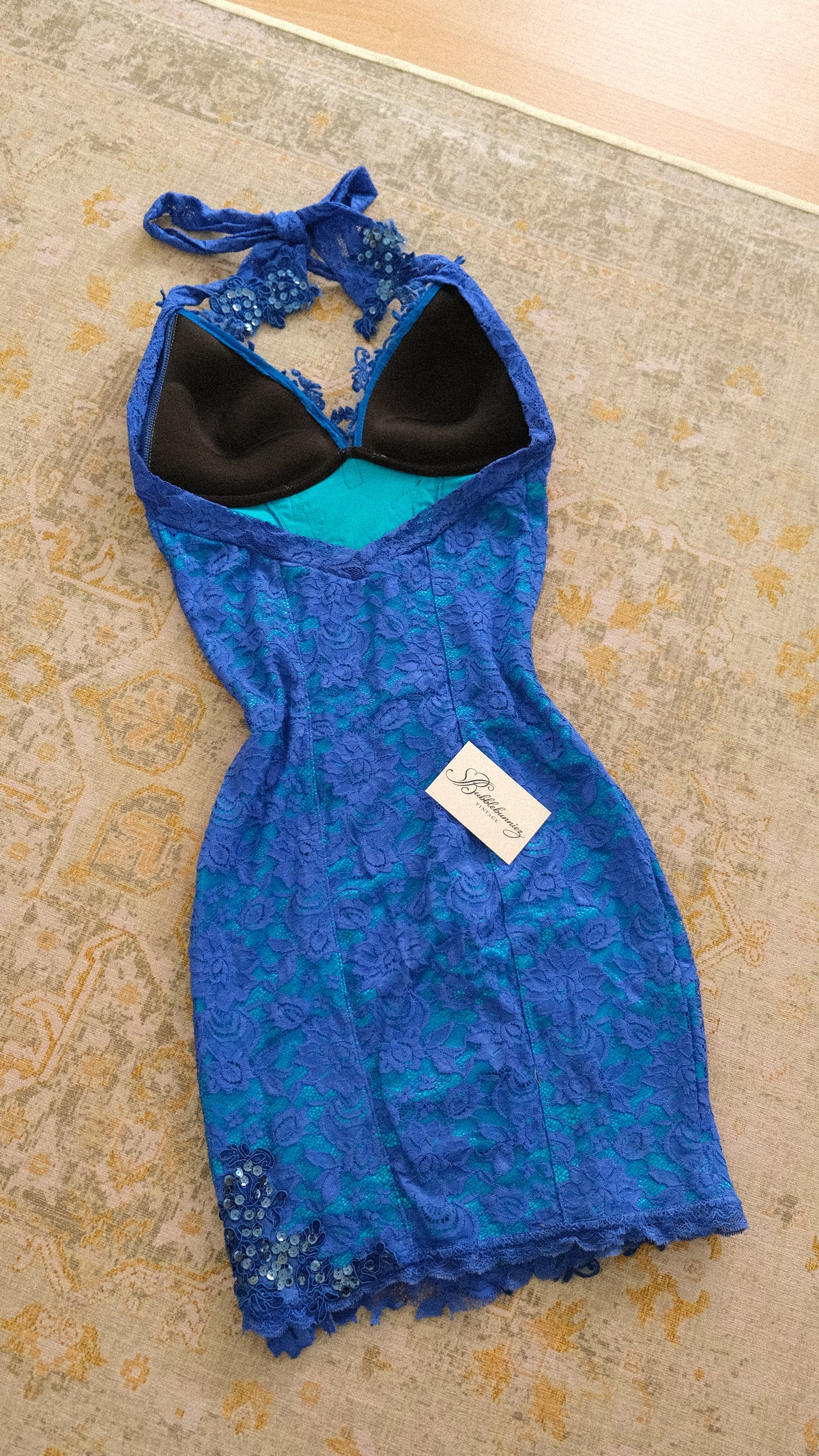Vintage English designer royal blue bustier dress (XS/S-M)