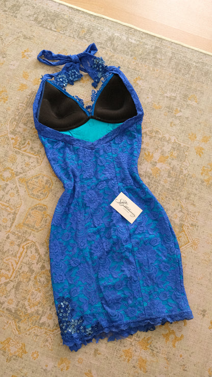 Vintage English designer royal blue bustier dress (XS/S-M)