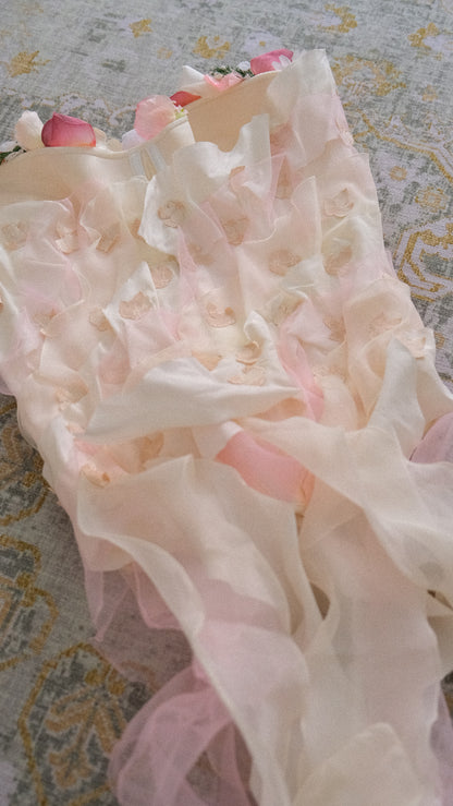 RARE Vintage floral bridal ruffle bustier (70C/32C)