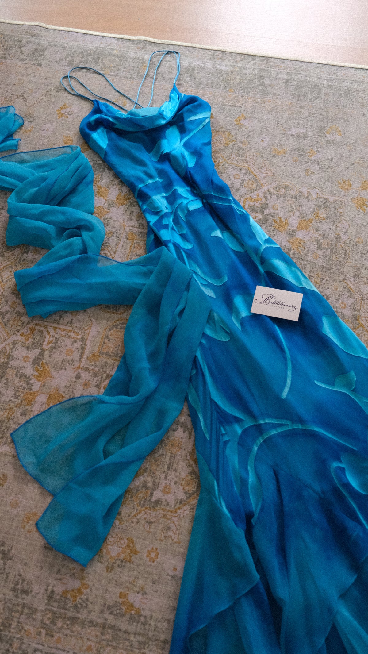 Vintage Spanish bright blue floral dress (M)