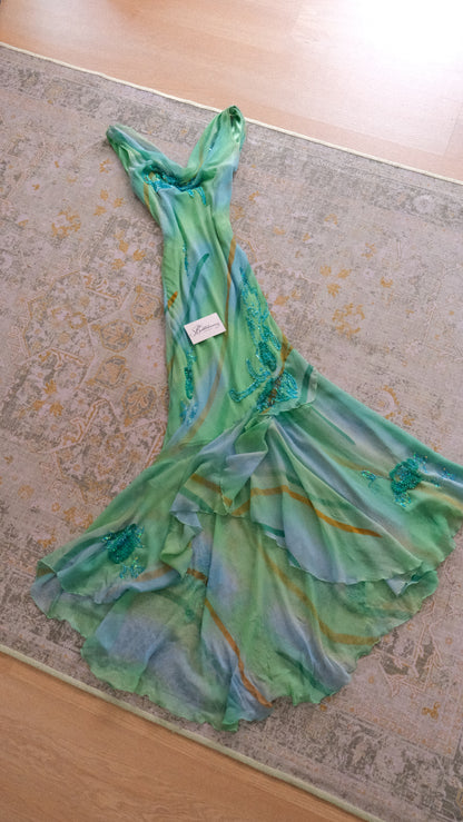 Vintage Emerald green mermaid dress (M-L)