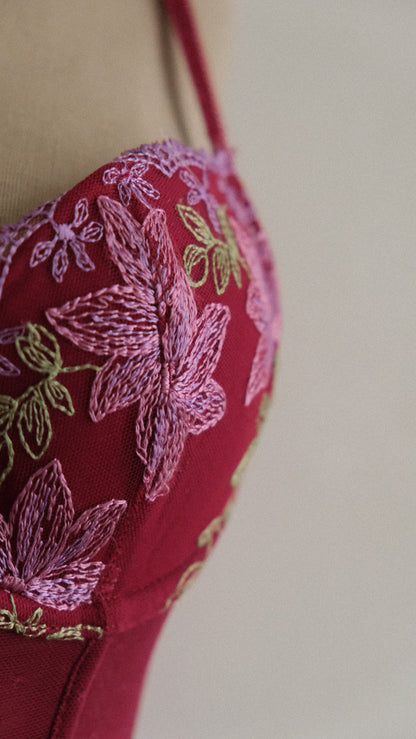 Red Velvet Floral corset (70B/32B)