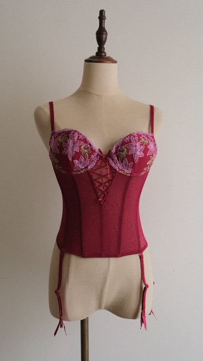Red Velvet Floral corset (70B/32B)