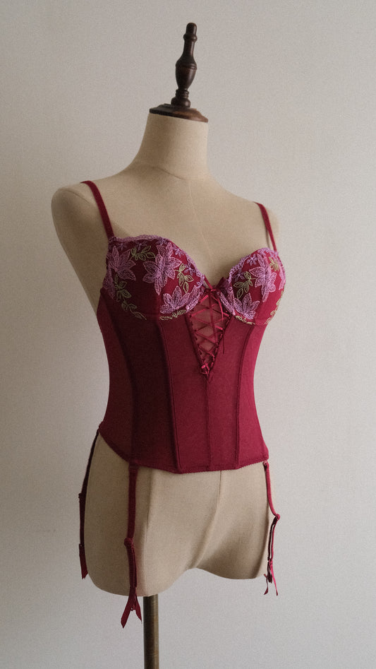 Red Velvet Floral corset (70B/32B)