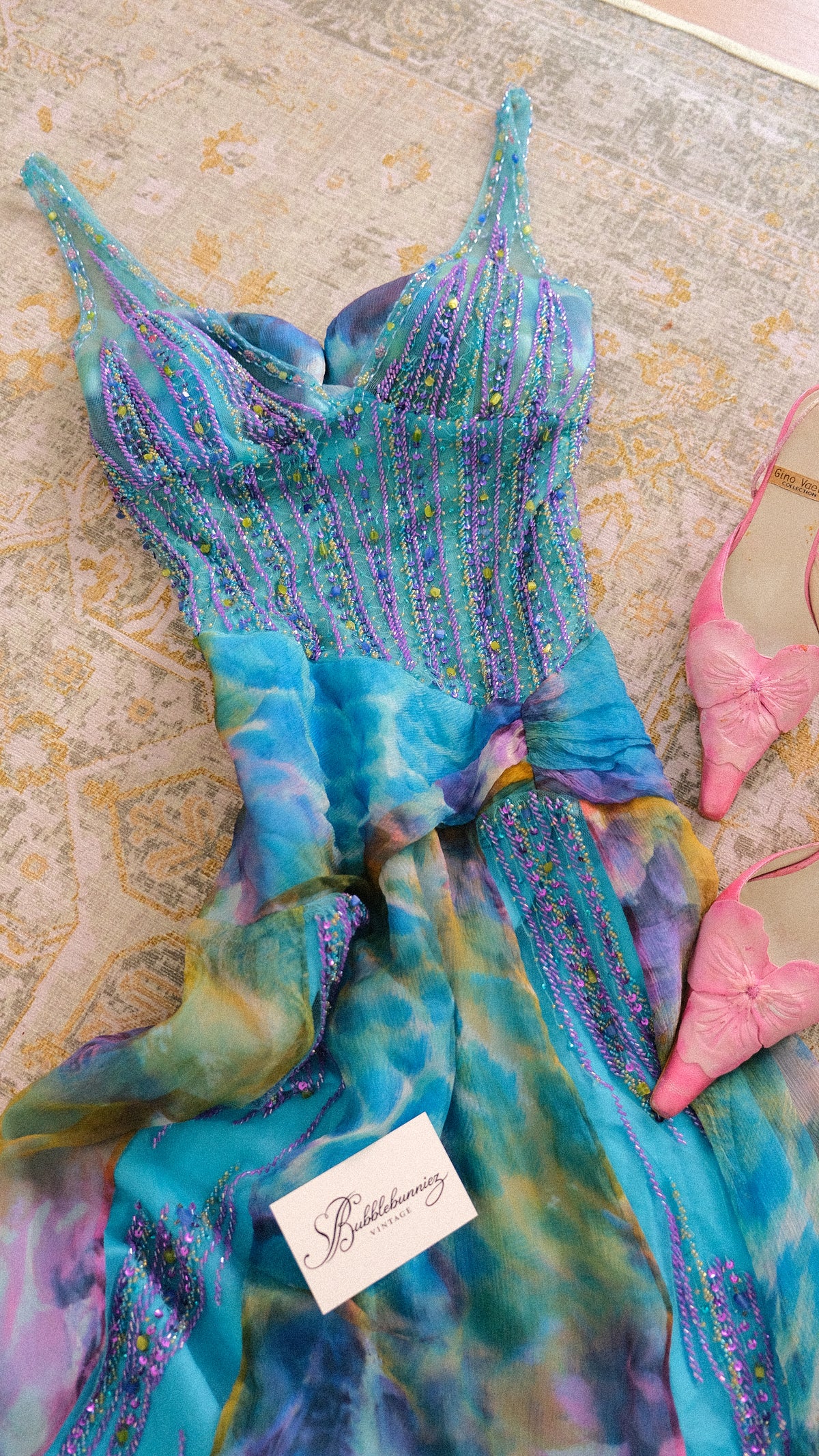 Vintage NWT French bright blue mermaid dress (S/M-M)
