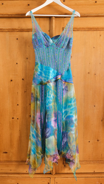 Vintage NWT French bright blue mermaid dress (S/M-M)