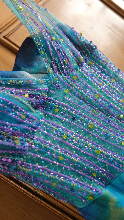 Vintage NWT French bright blue mermaid dress (S/M-M)
