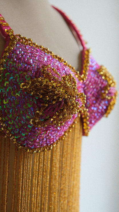 Hotpink & Gold party bra (L)