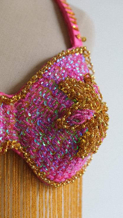 Hotpink & Gold party bra (L)