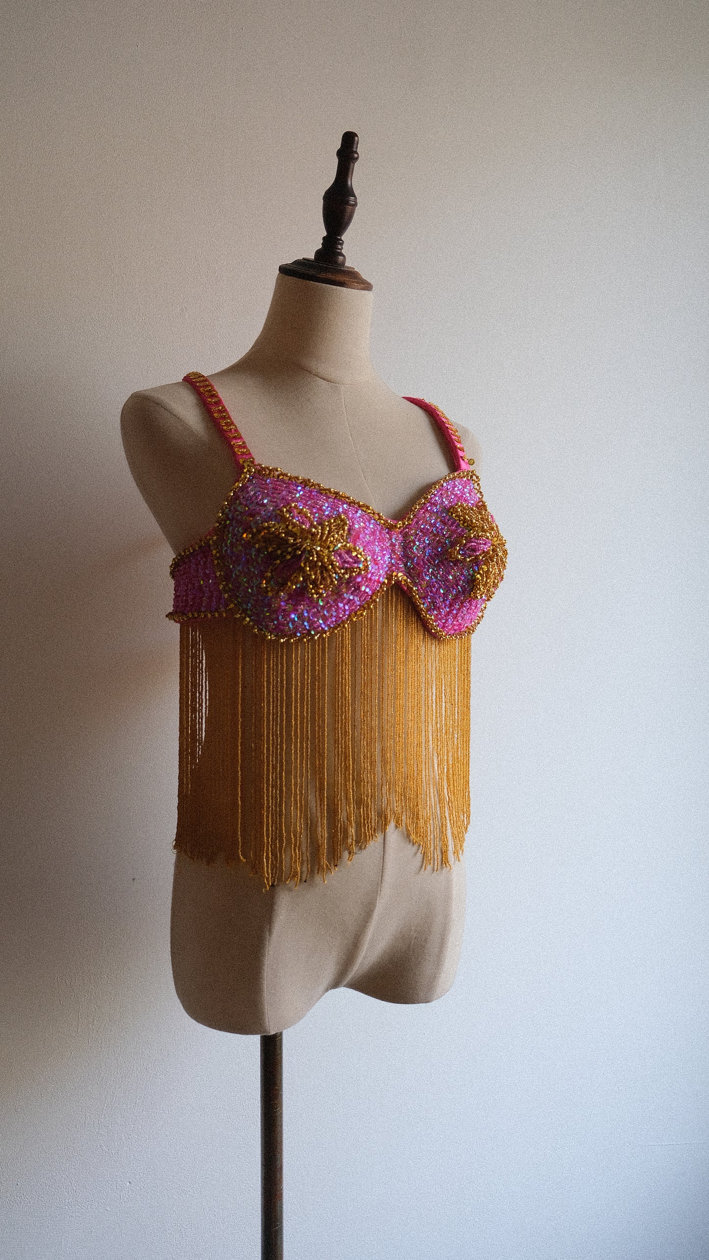 Hotpink & Gold party bra (L)