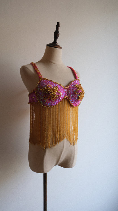 Hotpink & Gold party bra (L)