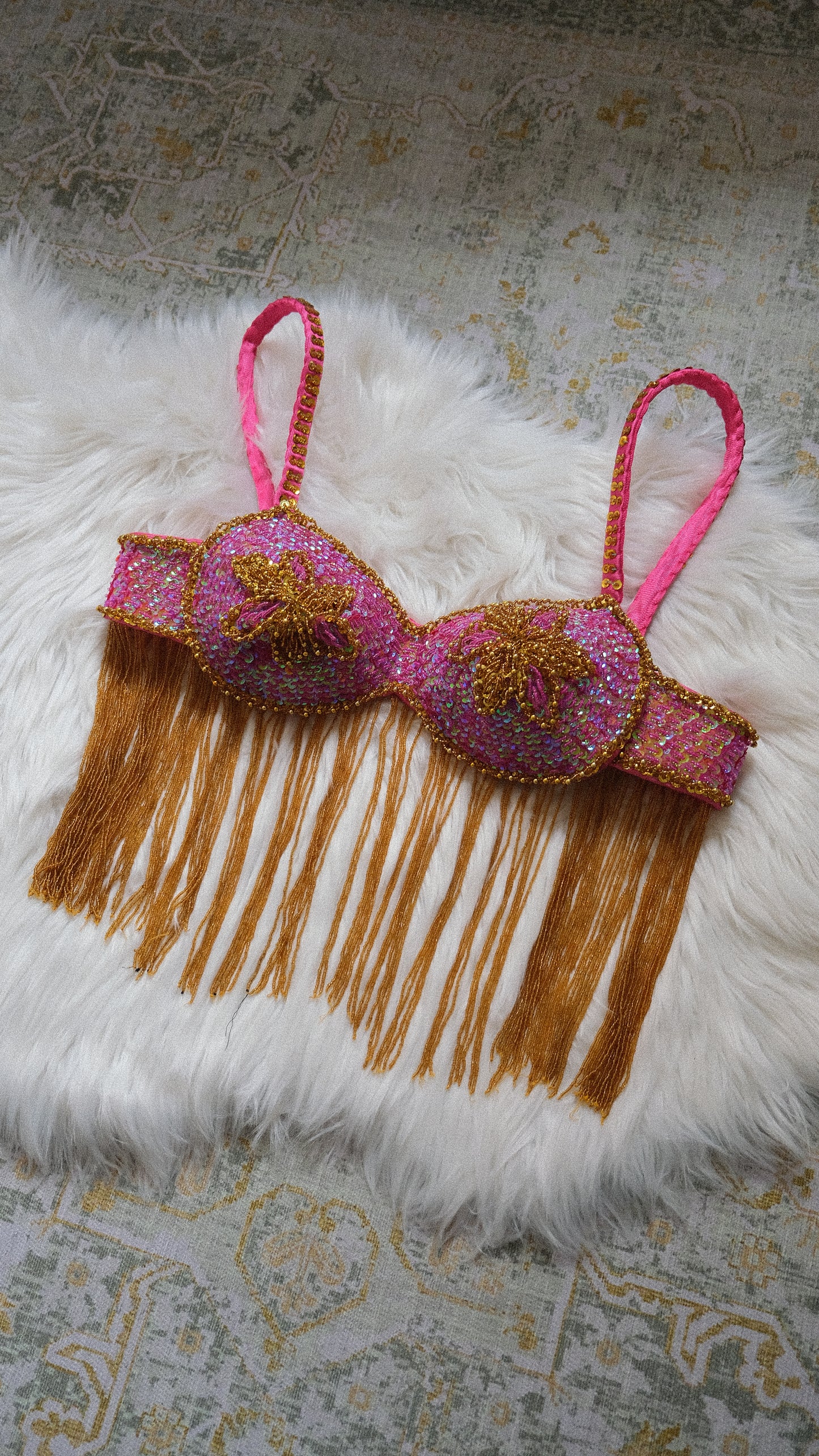 Hotpink & Gold party bra (L)