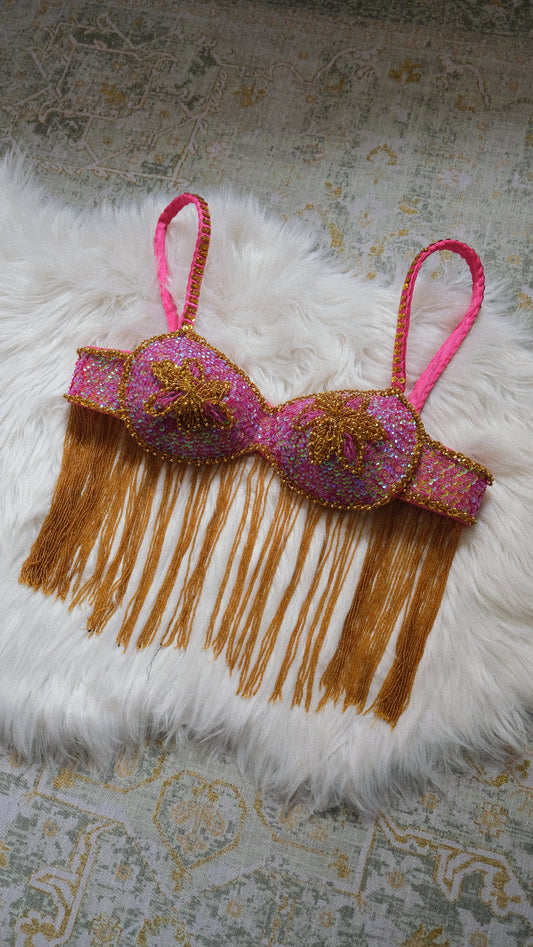 Hotpink & Gold party bra (L)