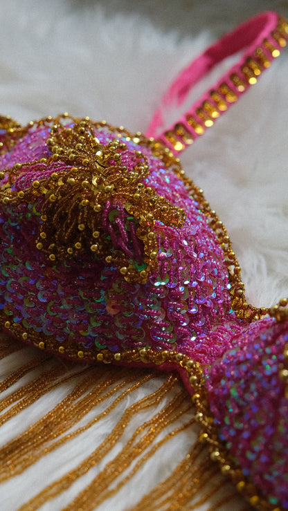 Hotpink & Gold party bra (L)