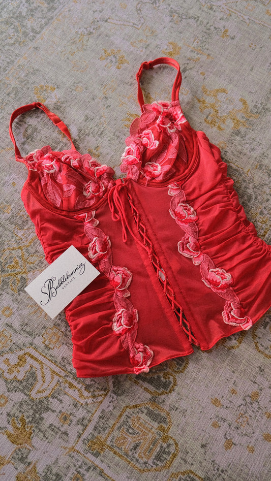 Vintage Italian red floral corset (75B/34B)