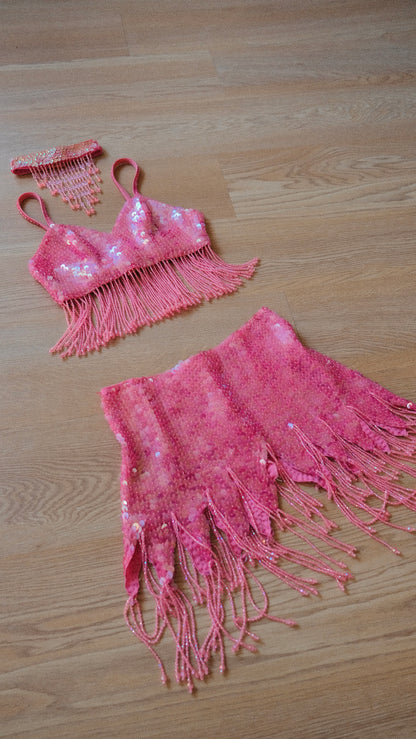 Hotpink one of one sequin 3 piece set (S-M)