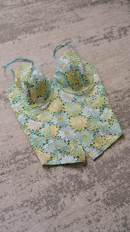 Vintage French Oceanic Florals corset (M/L, L)