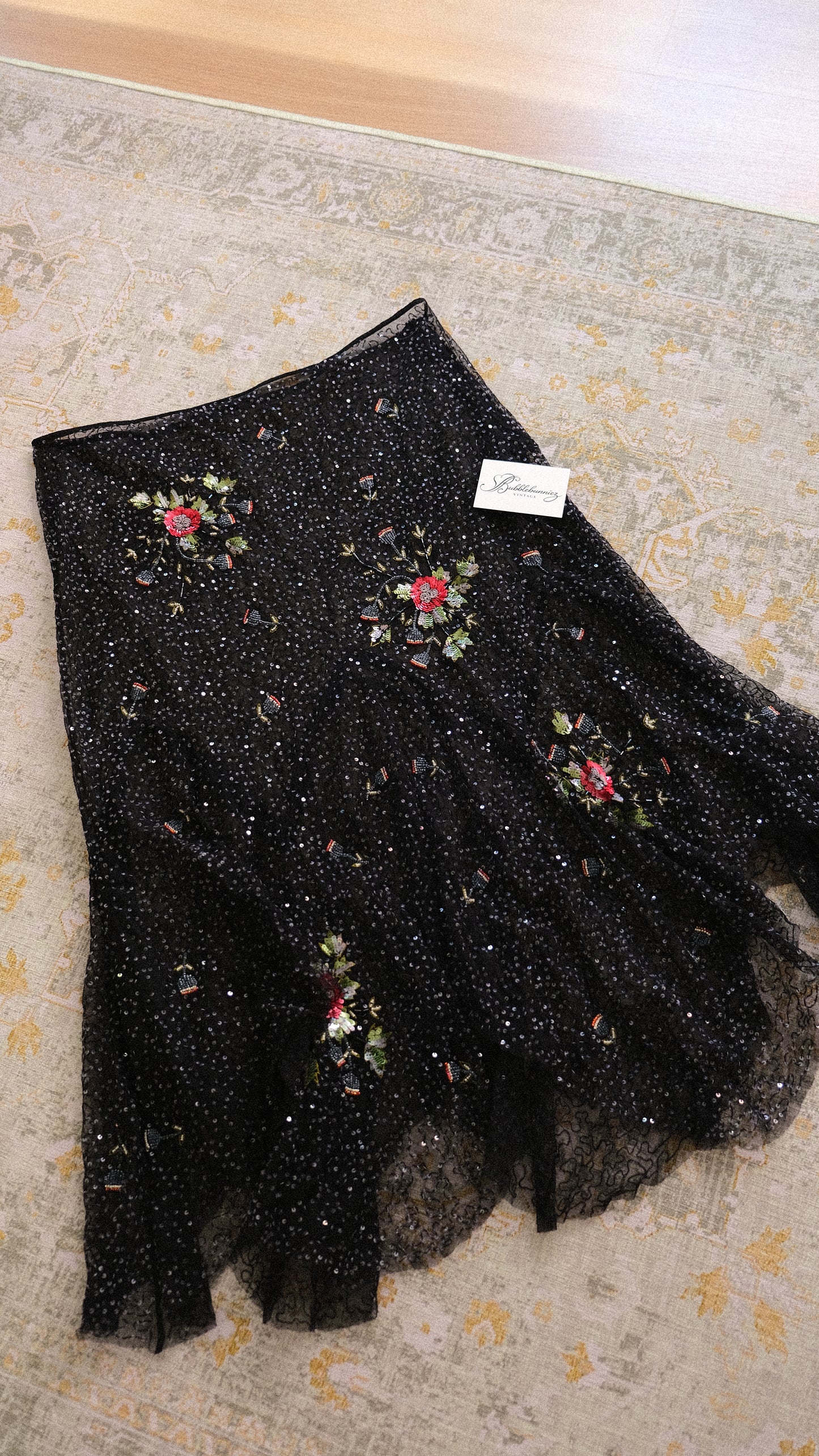 Vintage sheer one of one sequin floral skirt (M/L-L)