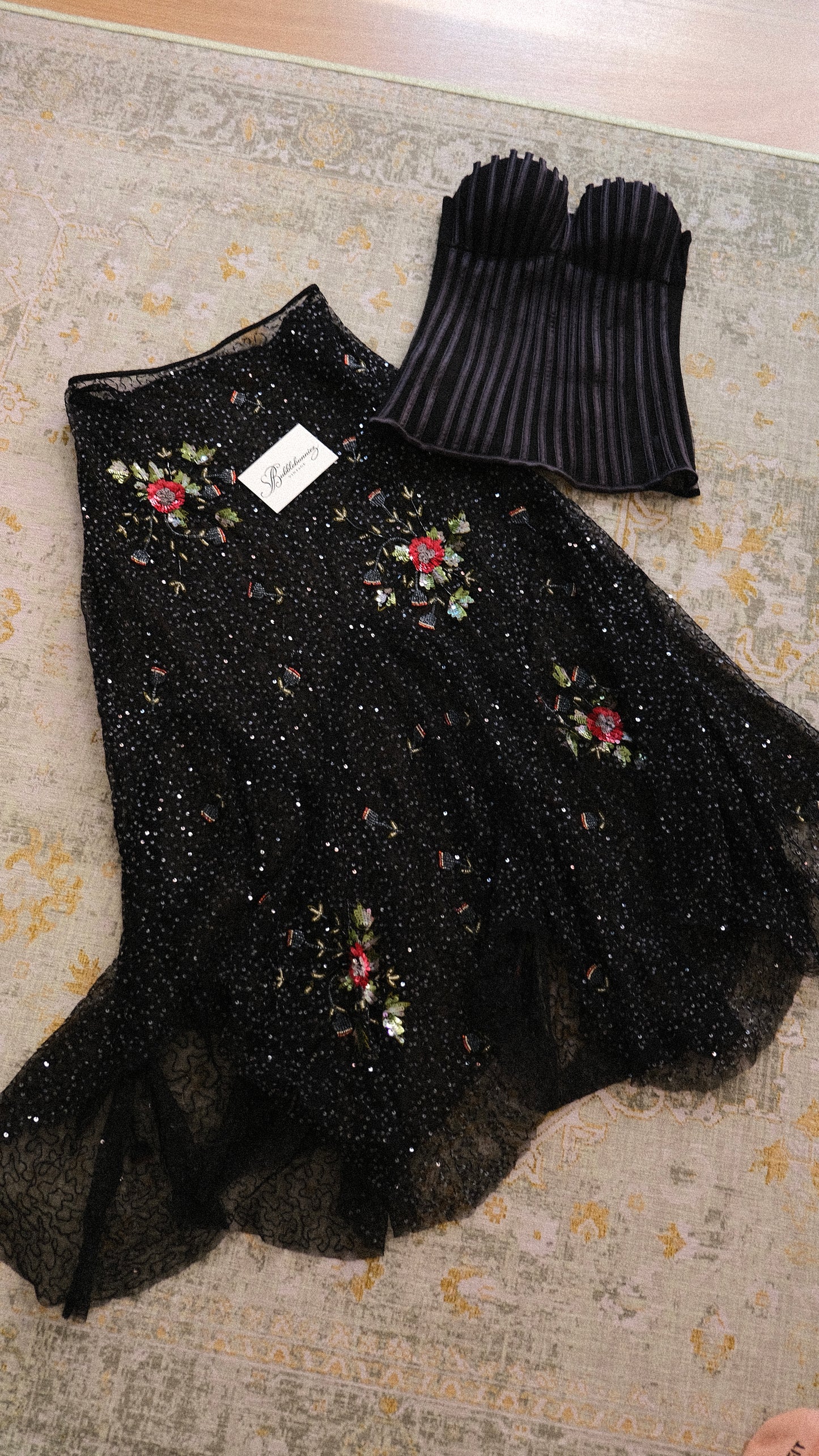 Vintage sheer one of one sequin floral skirt (M/L-L)