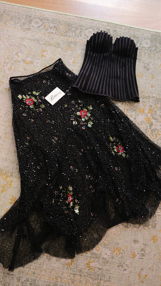 Vintage sheer one of one sequin floral skirt (M/L-L)