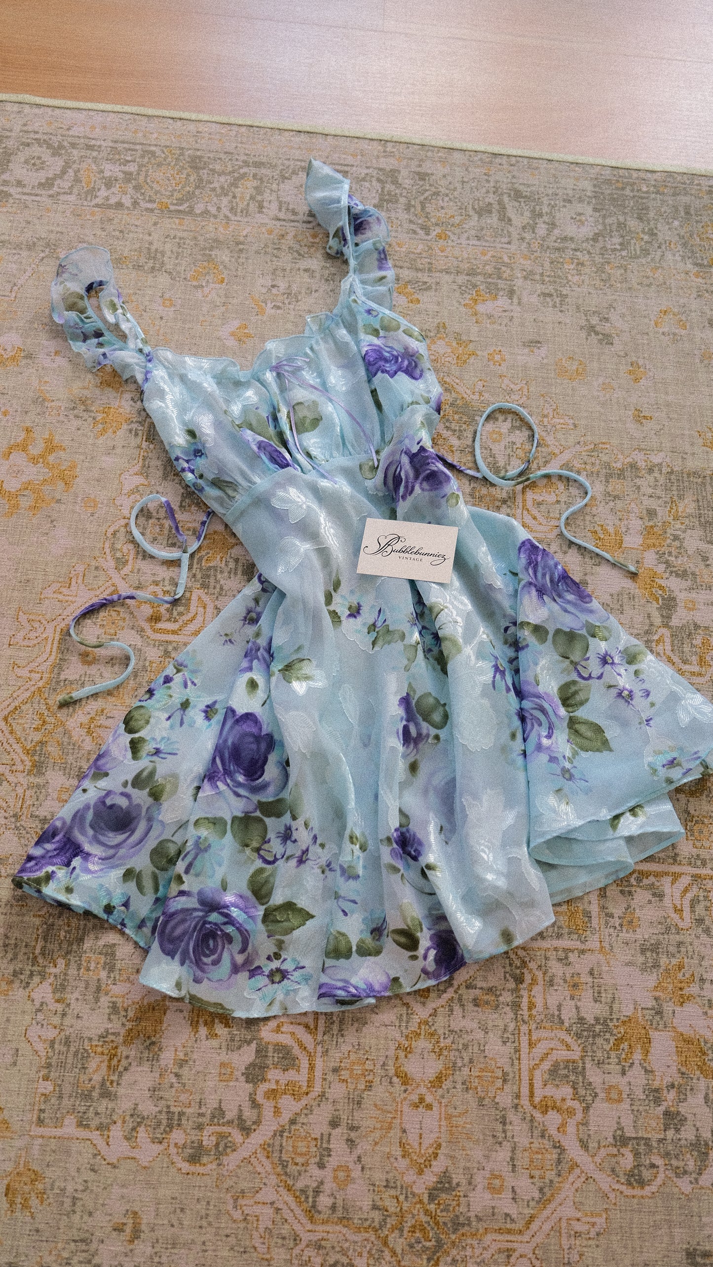 Vintage soft blue floral babydoll dress (L)