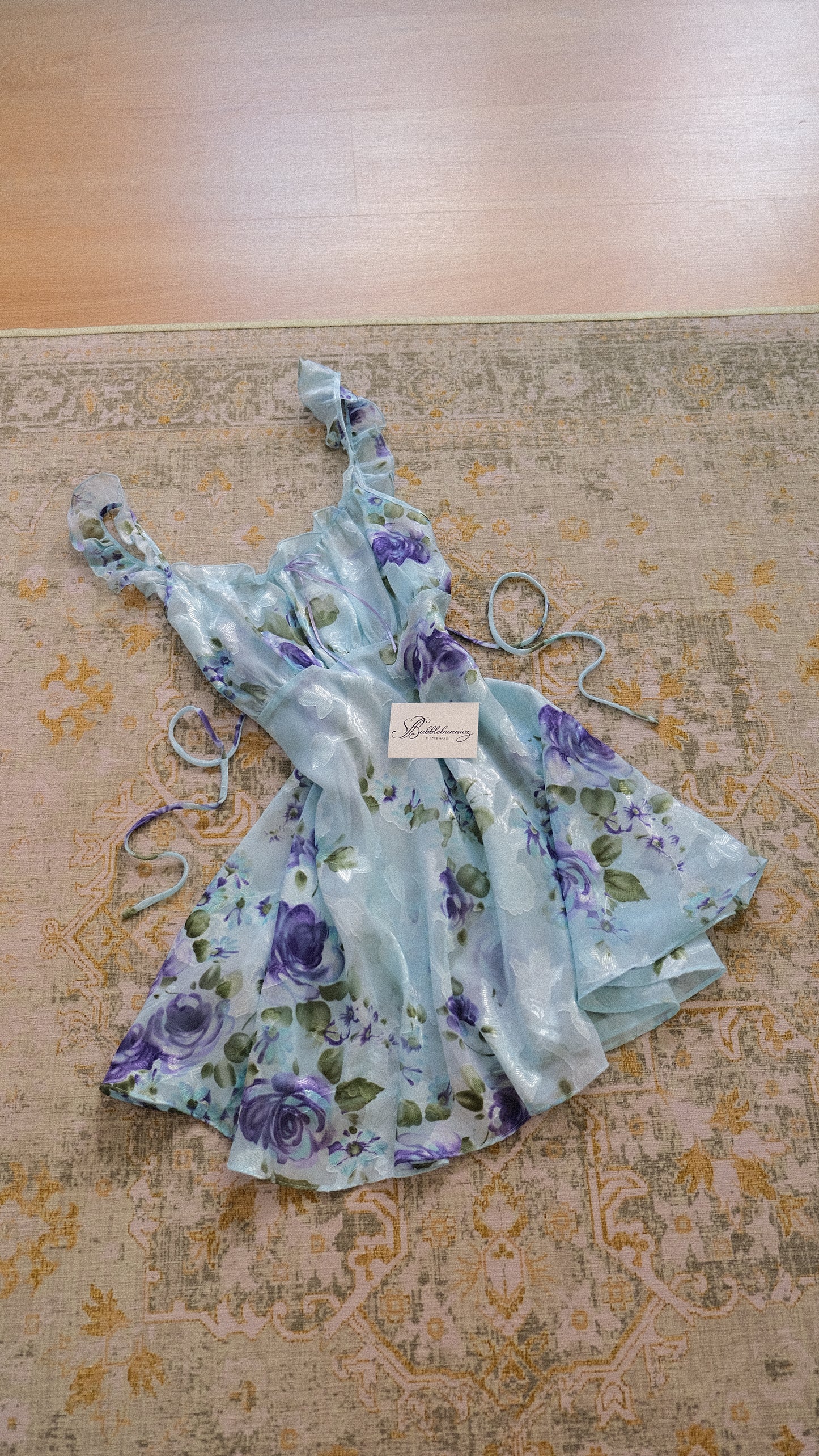 Vintage soft blue floral babydoll dress (L)