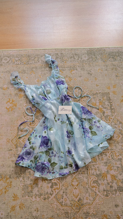 Vintage soft blue floral babydoll dress (L)