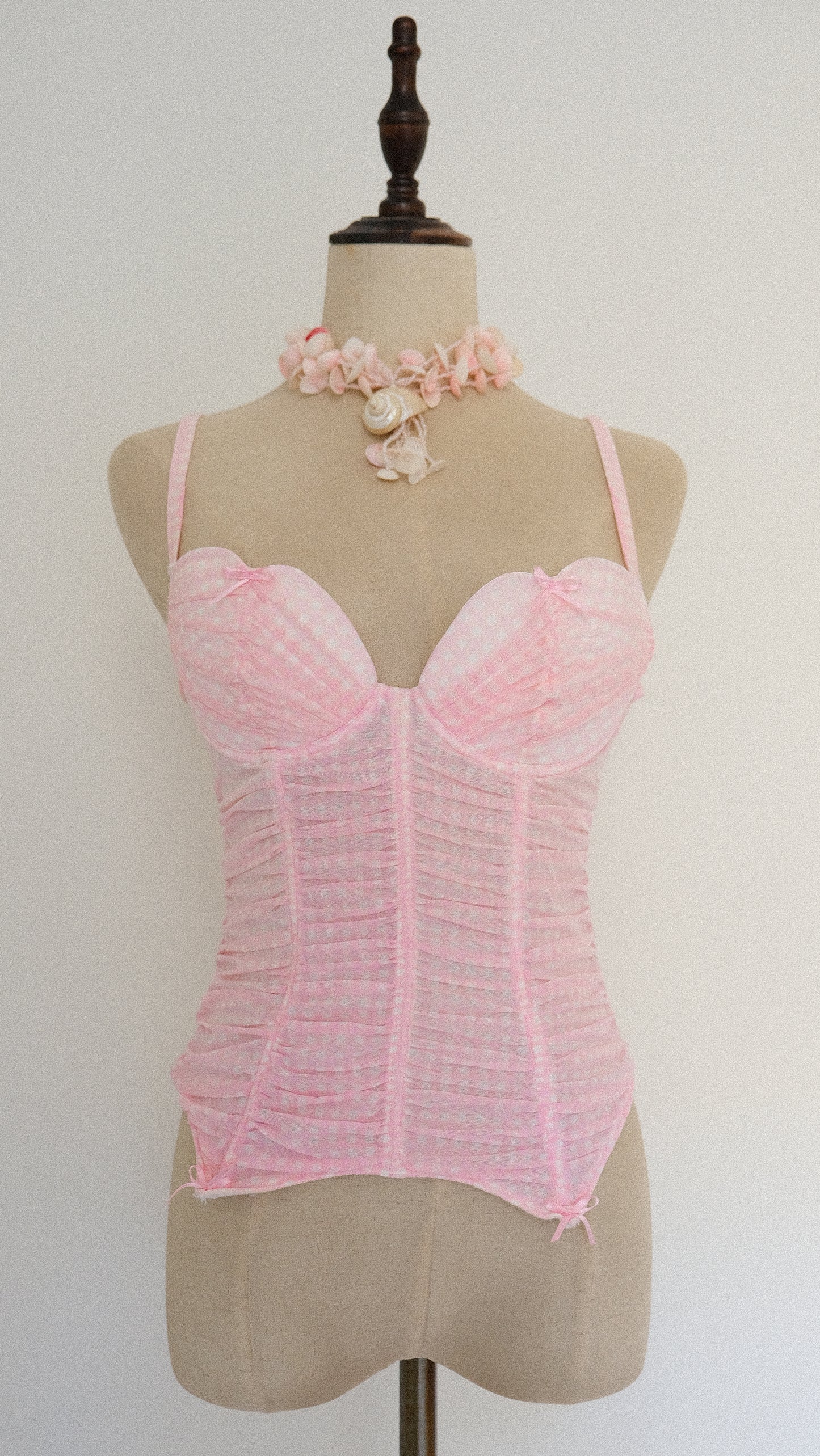 Vintage French Pink Checkered Ruffle corset (34B/75B)
