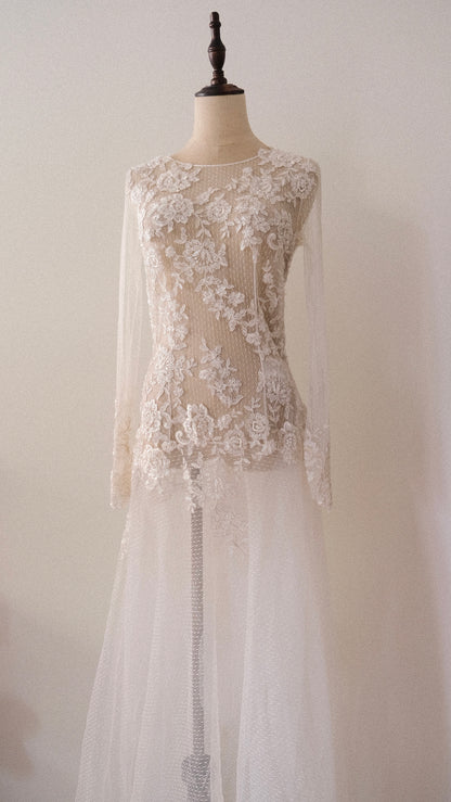 RARE Vintage sheer one of one bridal dress (S)