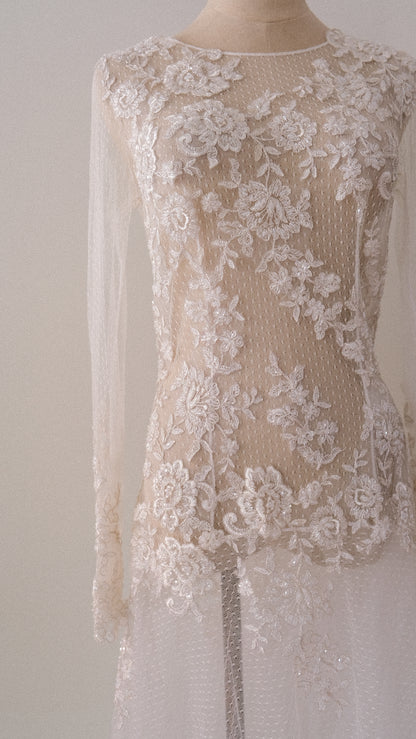 RARE Vintage sheer one of one bridal dress (S)