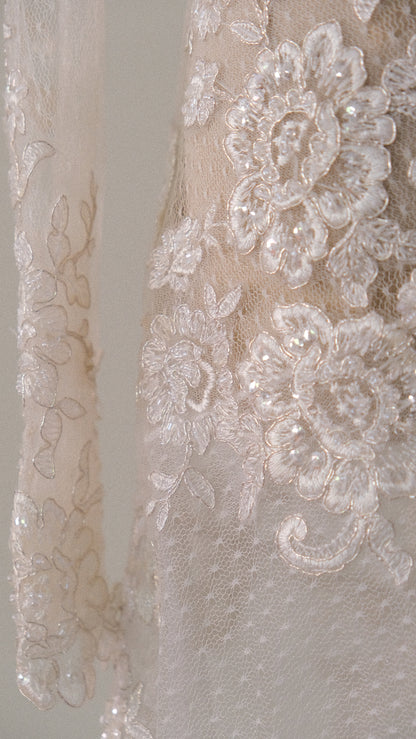 RARE Vintage sheer one of one bridal dress (S)