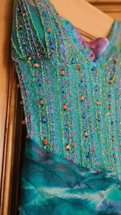 Vintage French teal mermaid dress (M)