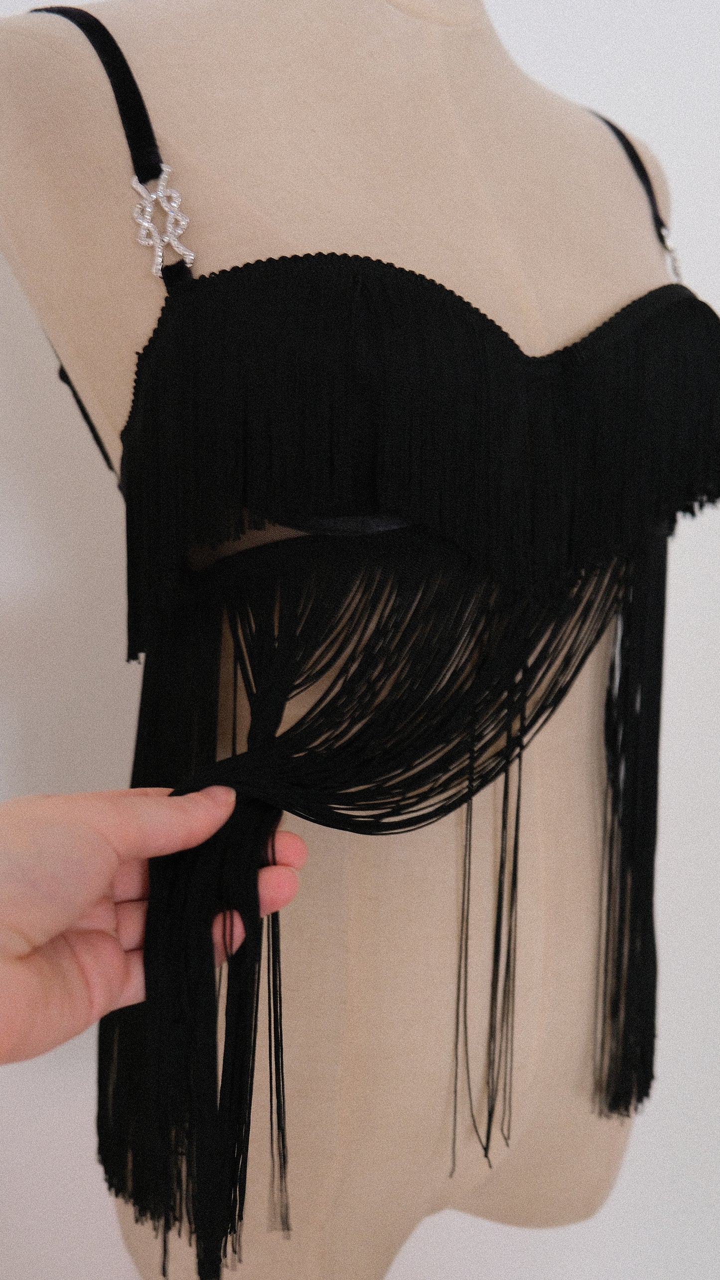 Vintage French black fringe bra (34B/75B)