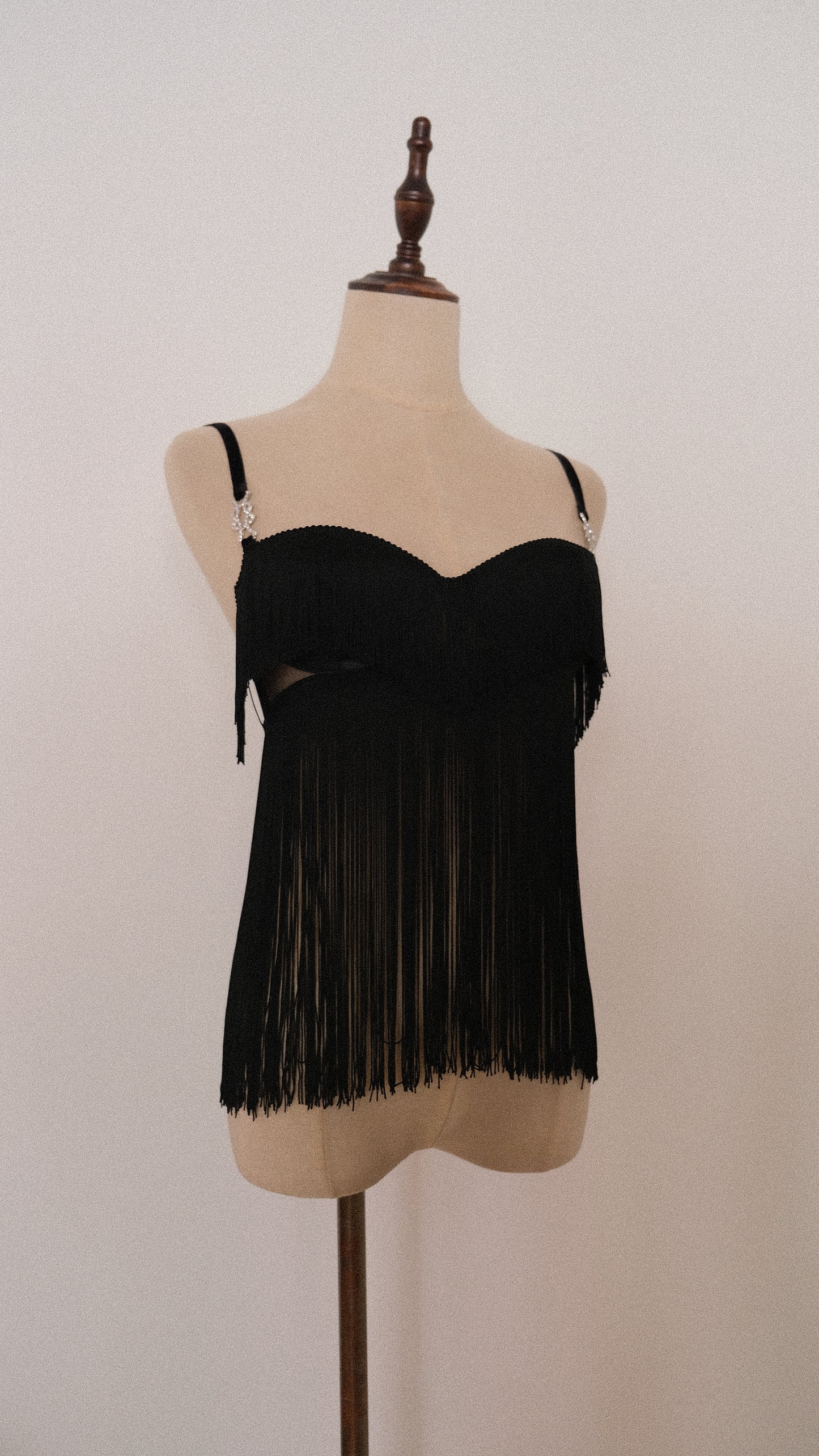 Vintage French black fringe bra (34B/75B)