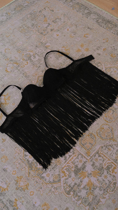 Vintage French black fringe bra (34B/75B)