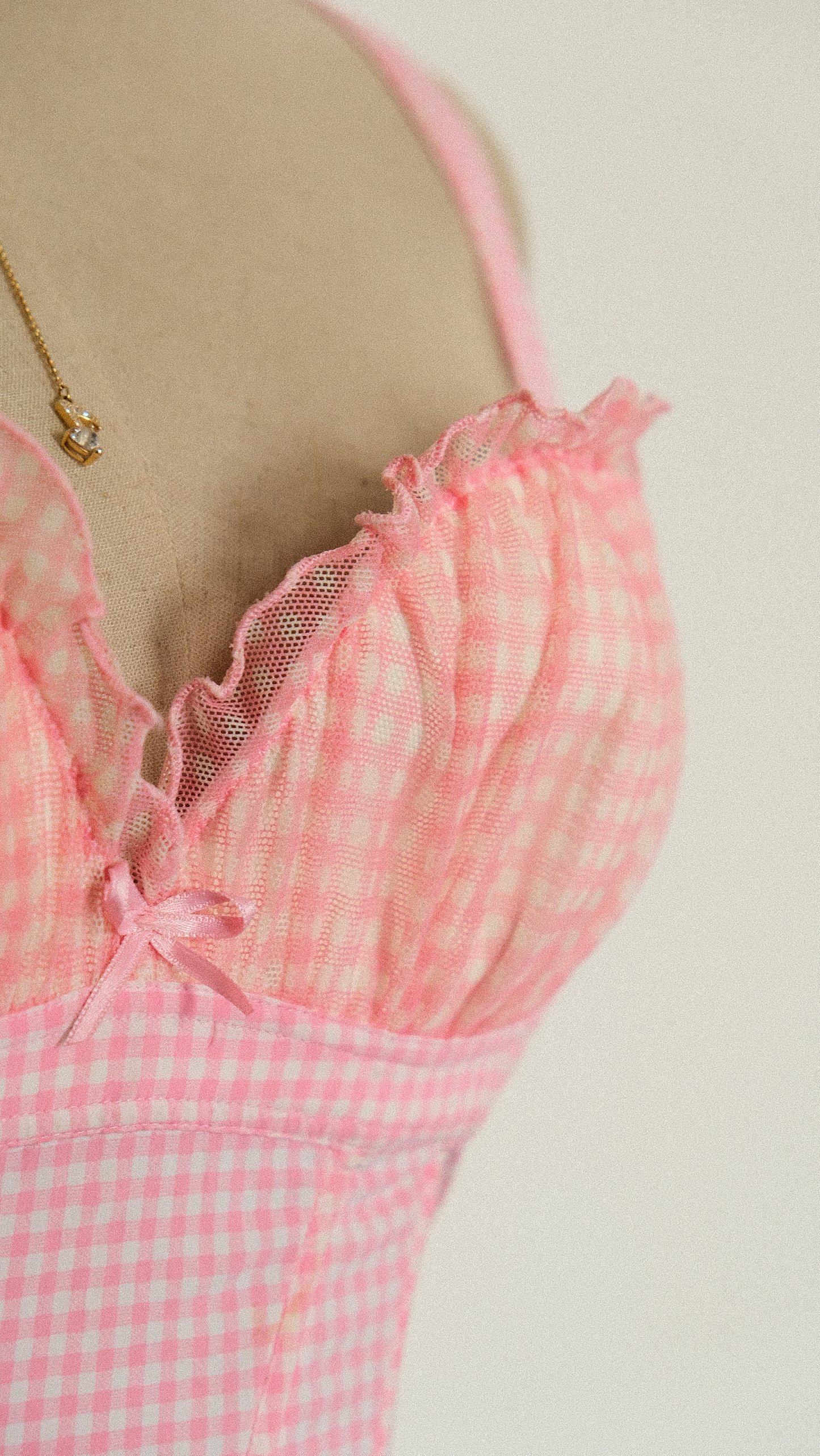 Vintage French Pink Checkered corset (34C/75C)