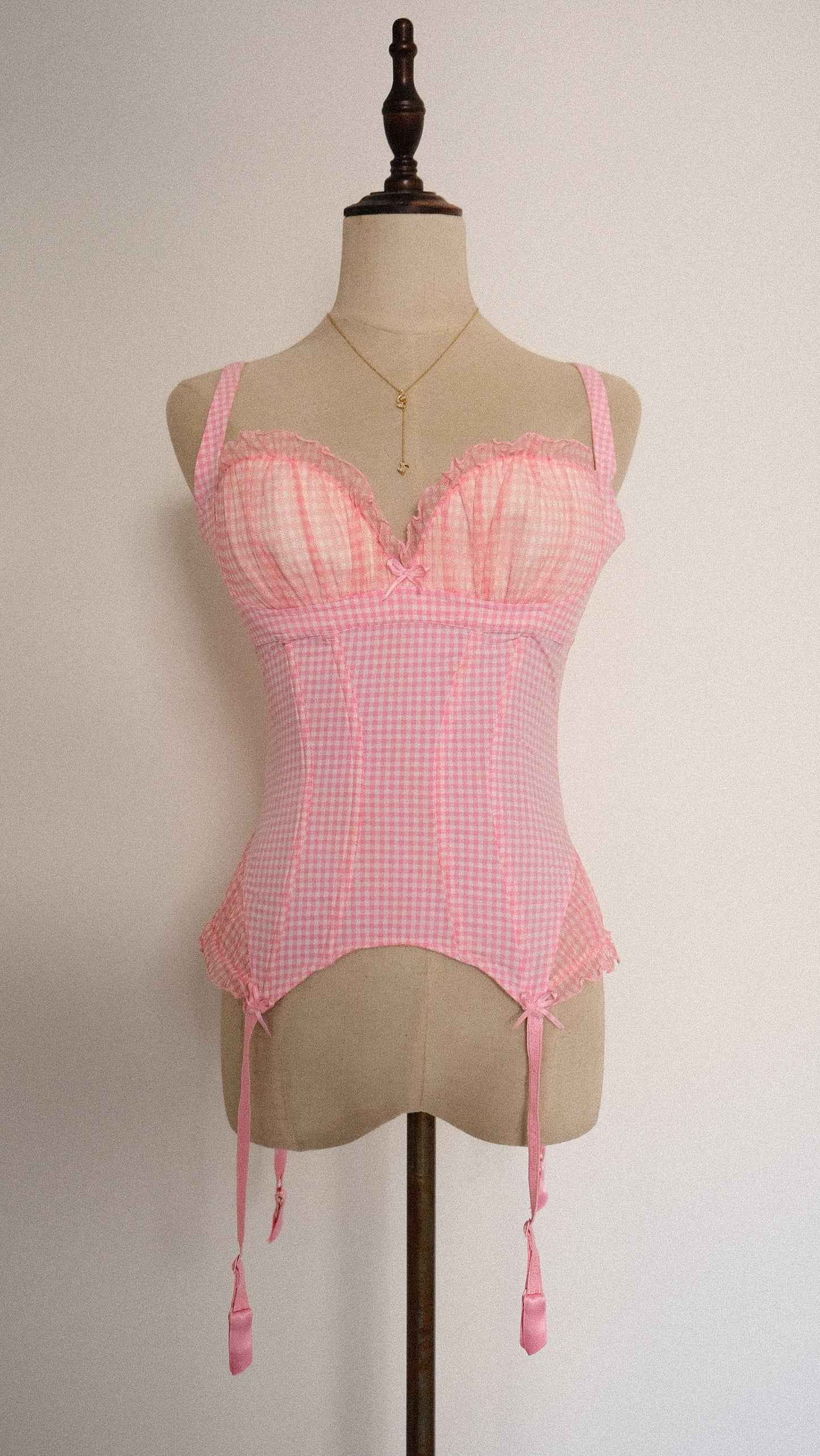Vintage French Pink Checkered corset (34C/75C)