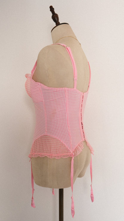 Vintage French Pink Checkered corset (34C/75C)