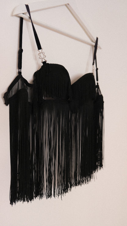 Vintage French black fringe bra (34B/75B)