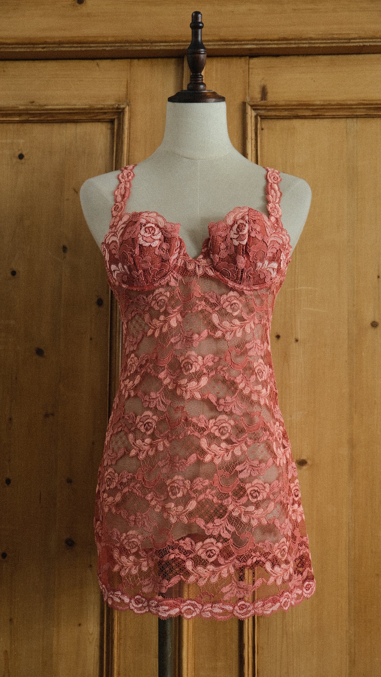 Vintage La Perla lace rose lingerie dress (34/75, B cup)