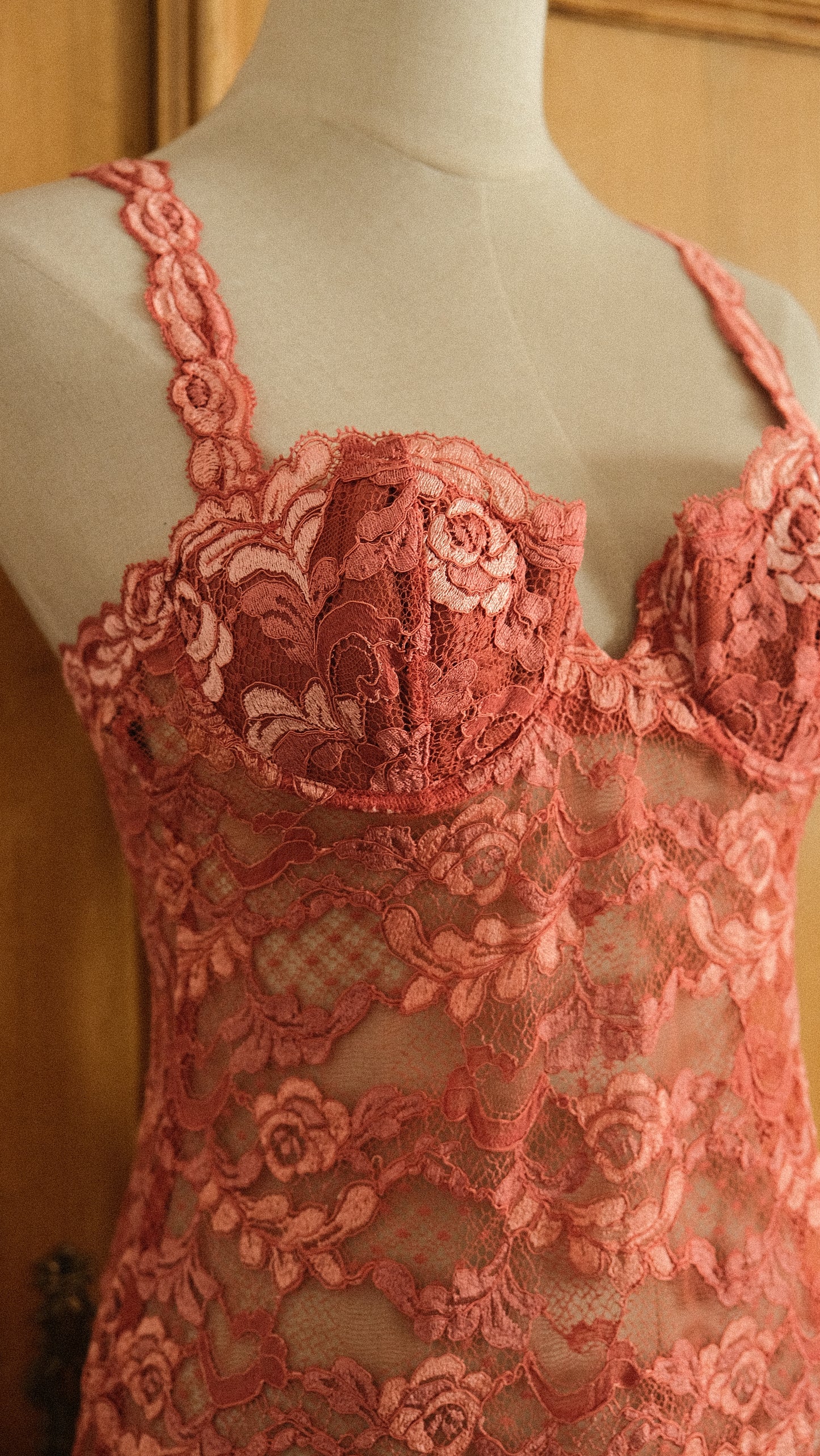 Vintage La Perla lace rose lingerie dress (34/75, B cup)