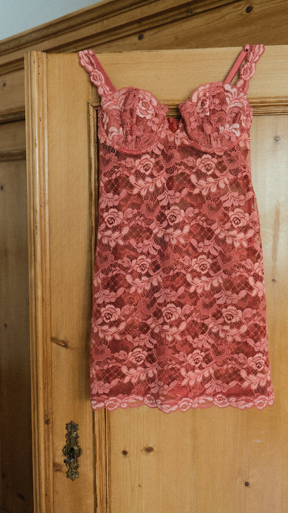 Vintage La Perla lace rose lingerie dress (34/75, B cup)