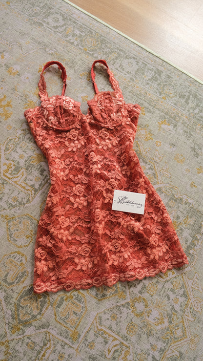 Vintage La Perla lace rose lingerie dress (34/75, B cup)