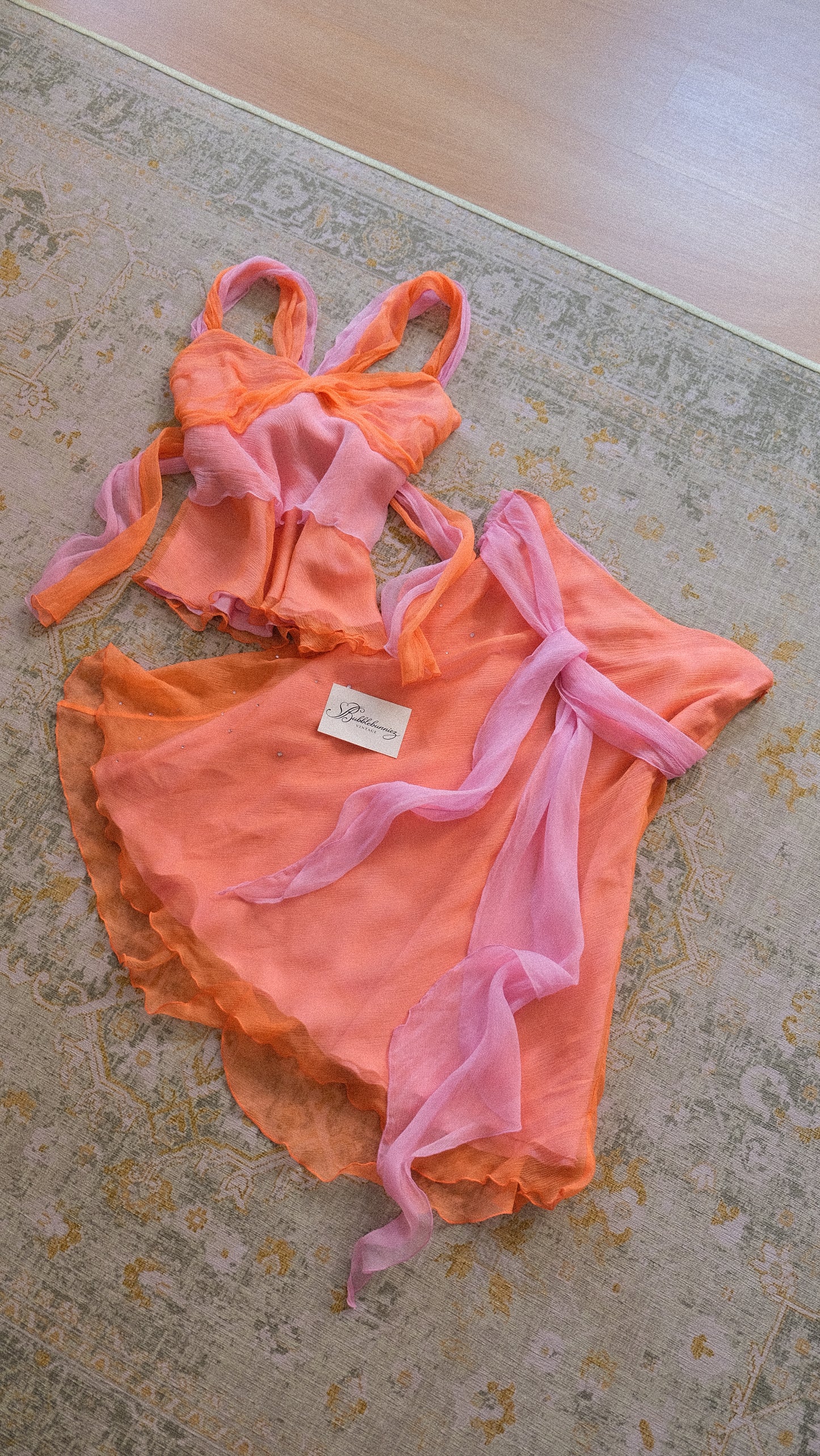 Vintage Italian orange & pink silk set (S-S/M)