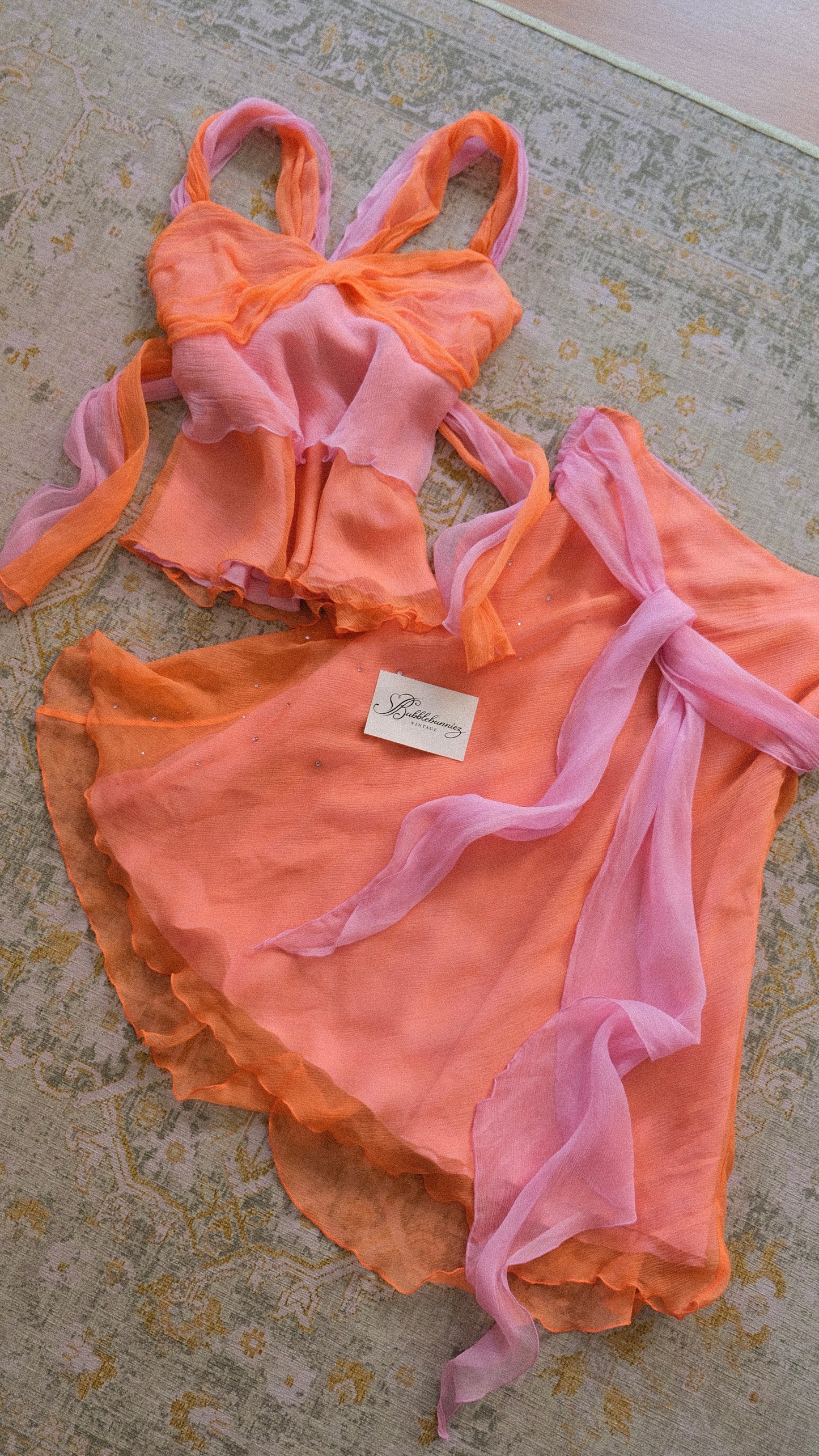 Vintage Italian orange & pink silk set (S-S/M)