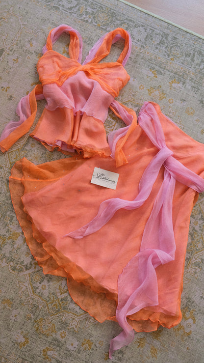 Vintage Italian orange & pink silk set (S-S/M)