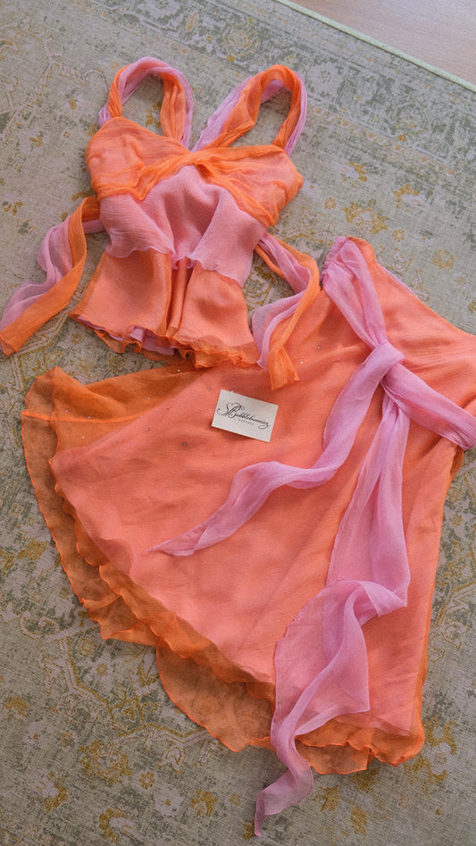 Vintage Italian orange & pink silk set (S-S/M)